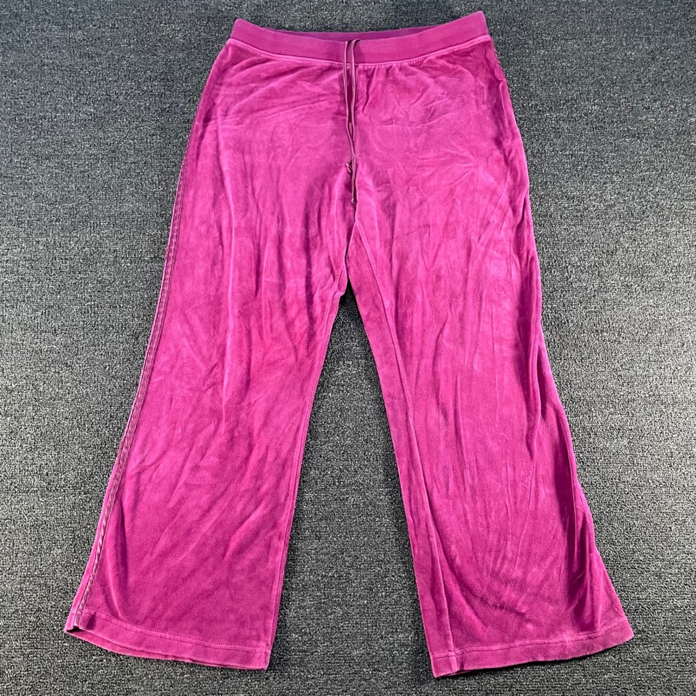 Hanes Velour Lounge Pants Womens Large Magenta Purple Good Wide Leg Drawstring